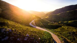 mountain pass during sunrise